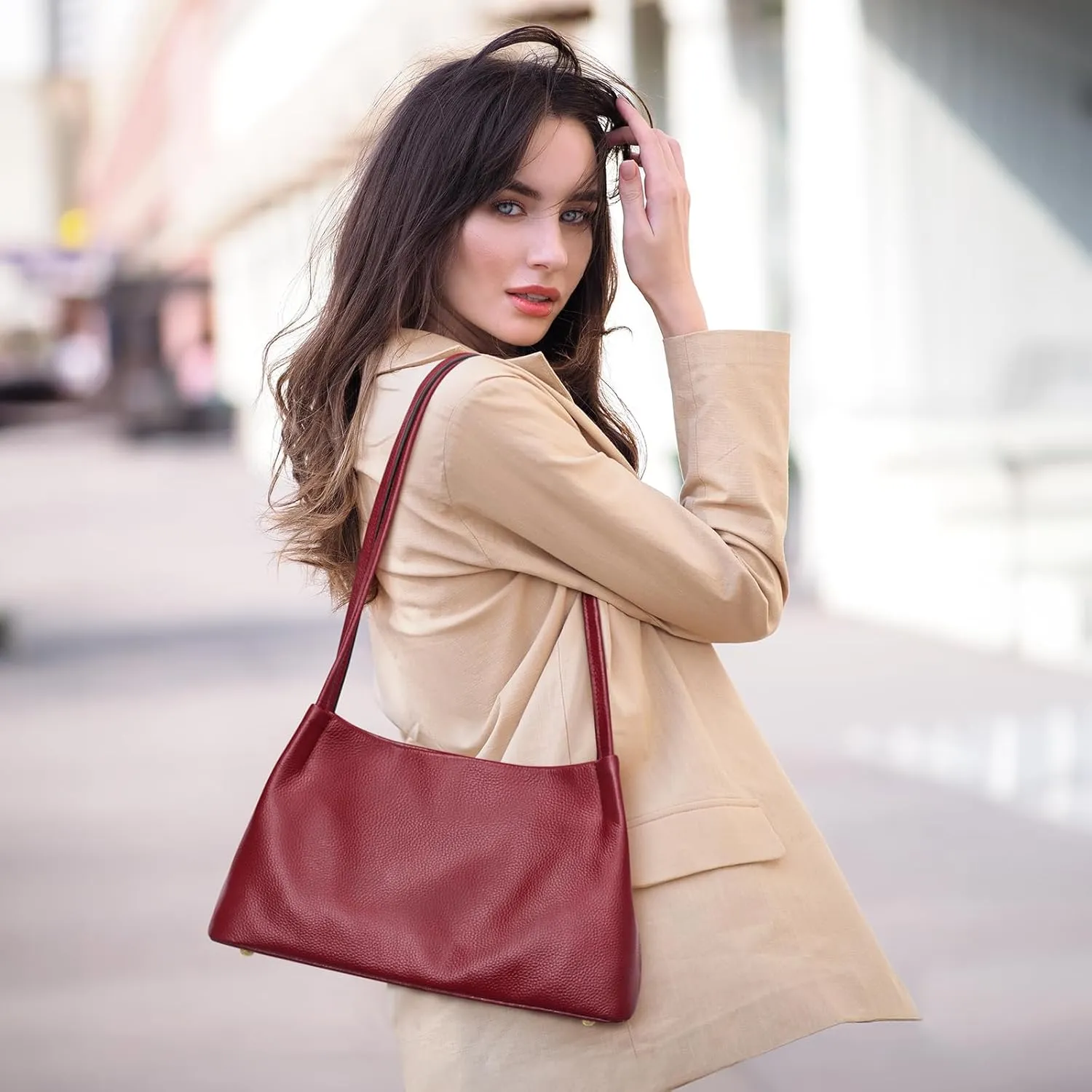 Kattee Leather Purses and Handbags for Women, Soft Genuine Leather Shoulder Hobo Bags with Top Magnetic Snap Closure