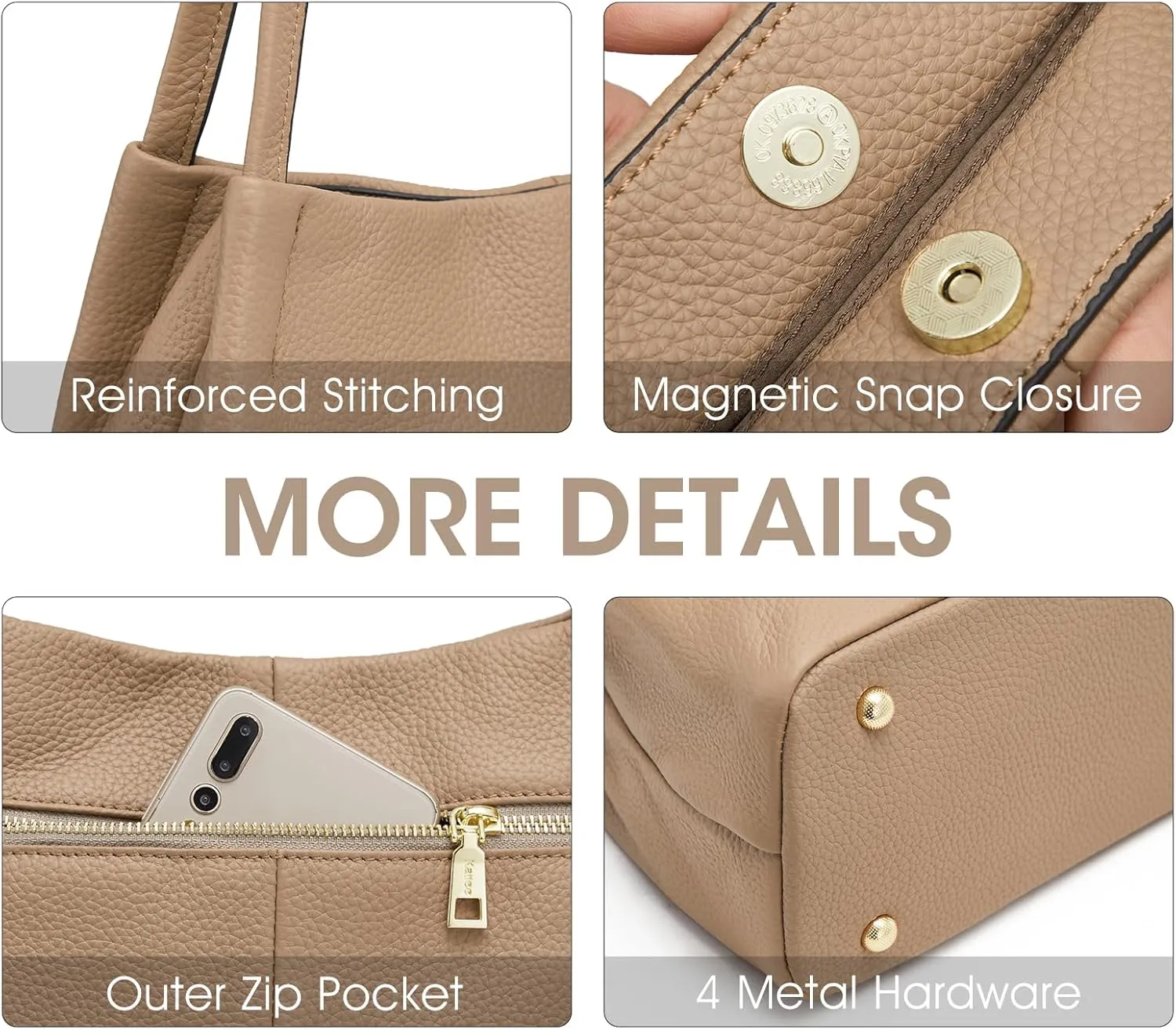 Kattee Leather Purses and Handbags for Women, Soft Genuine Leather Shoulder Hobo Bags with Top Magnetic Snap Closure
