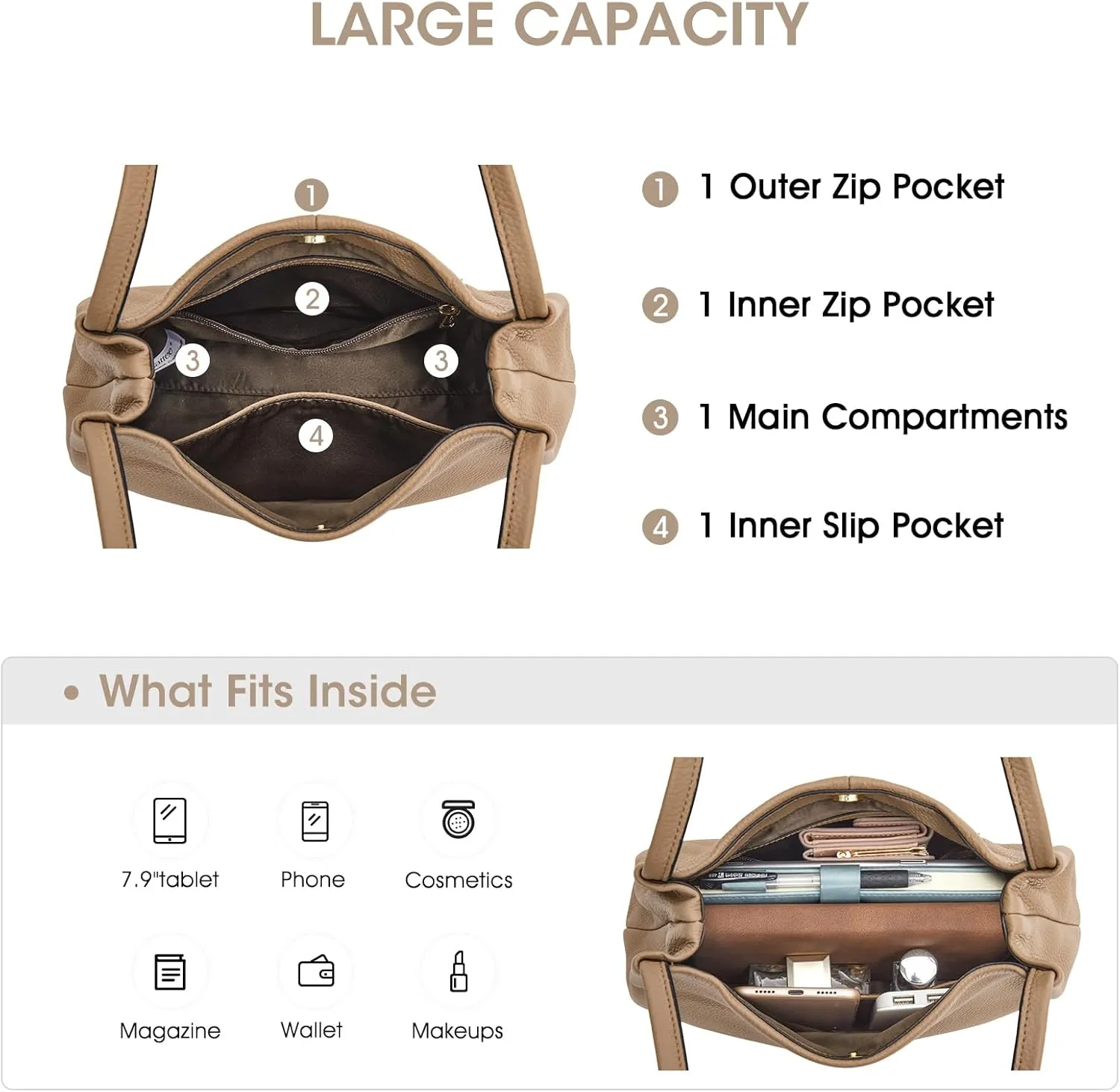 Kattee Leather Purses and Handbags for Women, Soft Genuine Leather Shoulder Hobo Bags with Top Magnetic Snap Closure
