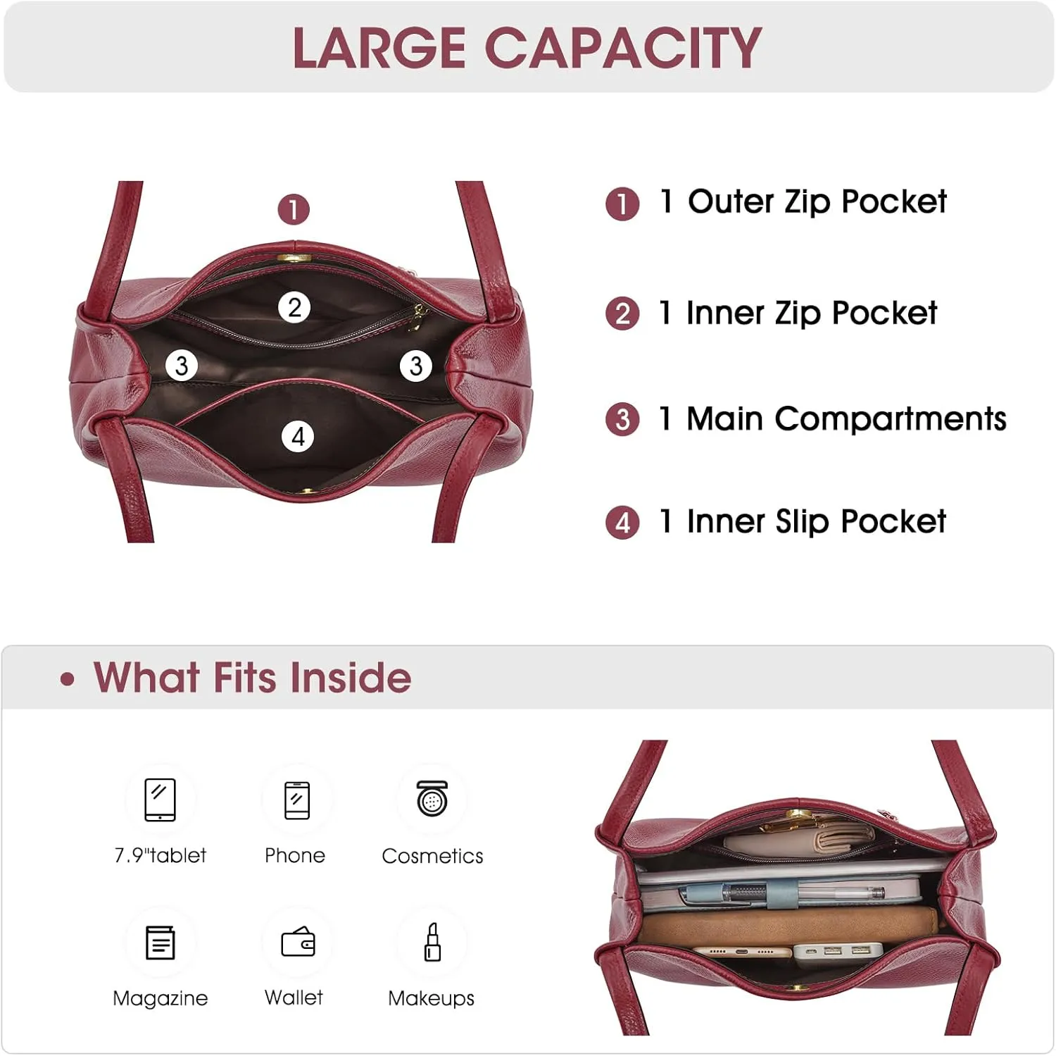 Kattee Leather Purses and Handbags for Women, Soft Genuine Leather Shoulder Hobo Bags with Top Magnetic Snap Closure
