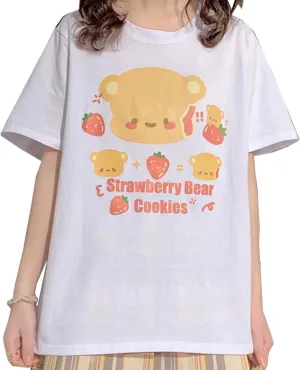 Kawaii Fashion Harajuku Style Pastel Gothic Clothing Crewneck Soft Cartoon Print Bear Cookies T-Shirt