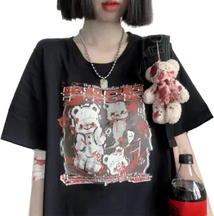 Kawaii Harajuku Fashion Pastel Goth Loose Crewneck Soft Japanese Style Cute Anime Girl Print T-Shirt