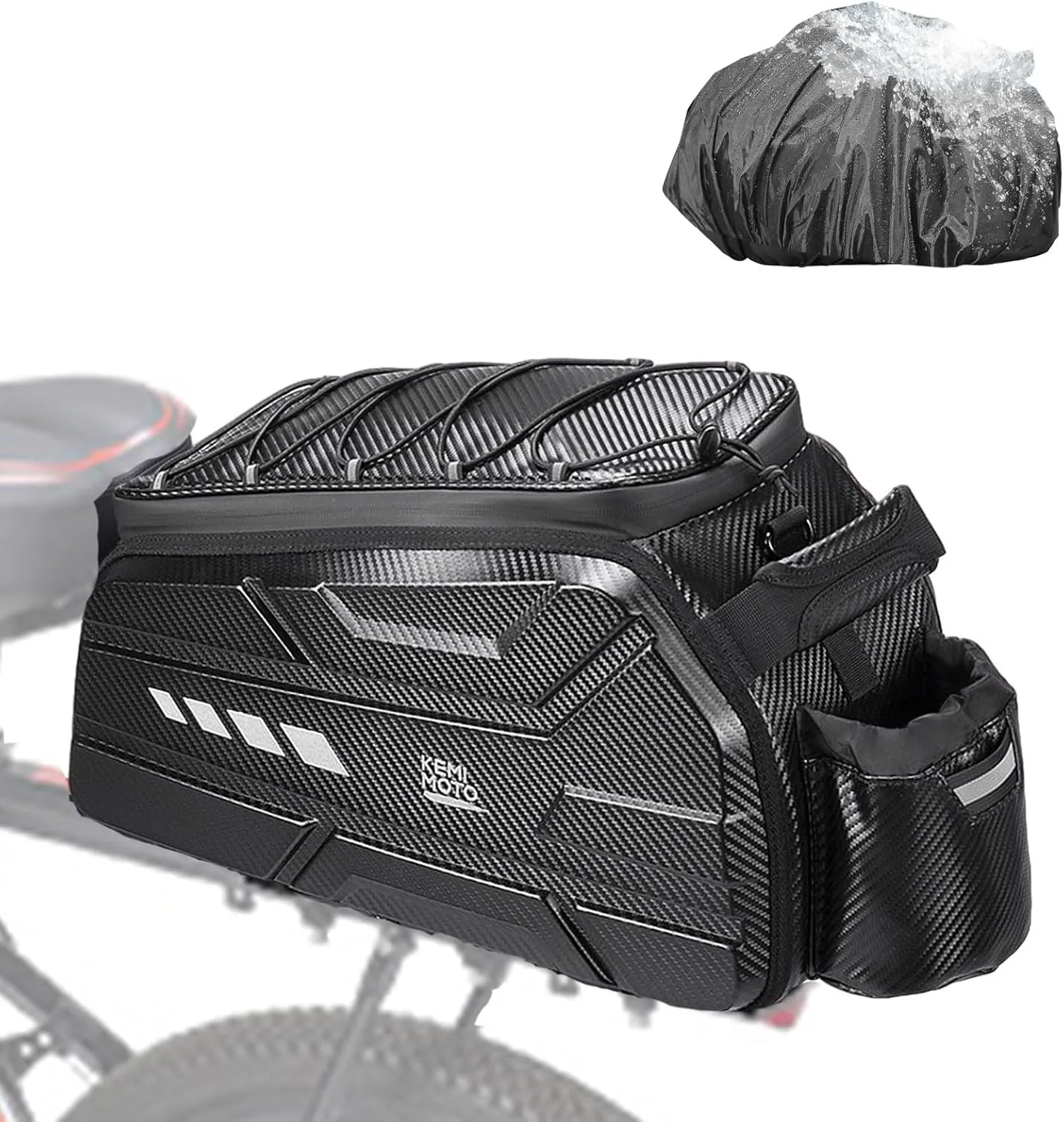 KEMIMOTO Bike Bag 15L EVA Hard Shell, Upgraded Ebike Rear Rack Bag with Waterproof Cover, Bicycle Trunk with Shoulder Strap for Commuter Travel Outdoor