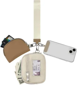 Keychain Wallet Mini Zip Around Dual Pouch Wristlet Detachable Coin Purse for Women and Men with Phone Tether Tab