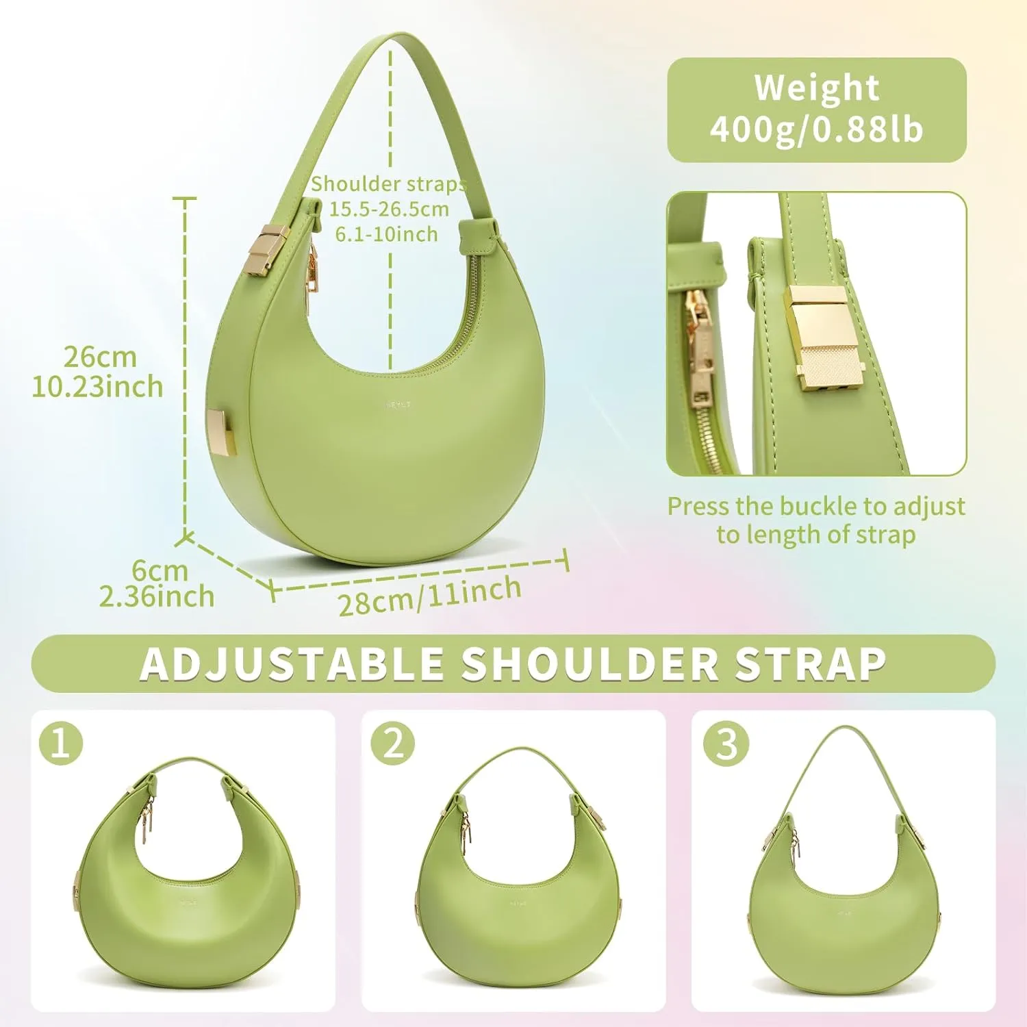 Keyli Shoulder Bag for Women 3 Ways Adjust Strap Clutches Hobo Purses Fashionable Casual Tote Handbags with 2 Zipper Closure