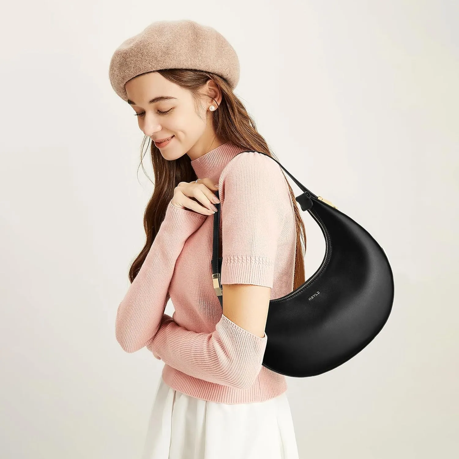 Keyli Shoulder Bag for Women 3 Ways Adjust Strap Clutches Hobo Purses Fashionable Casual Tote Handbags with 2 Zipper Closure