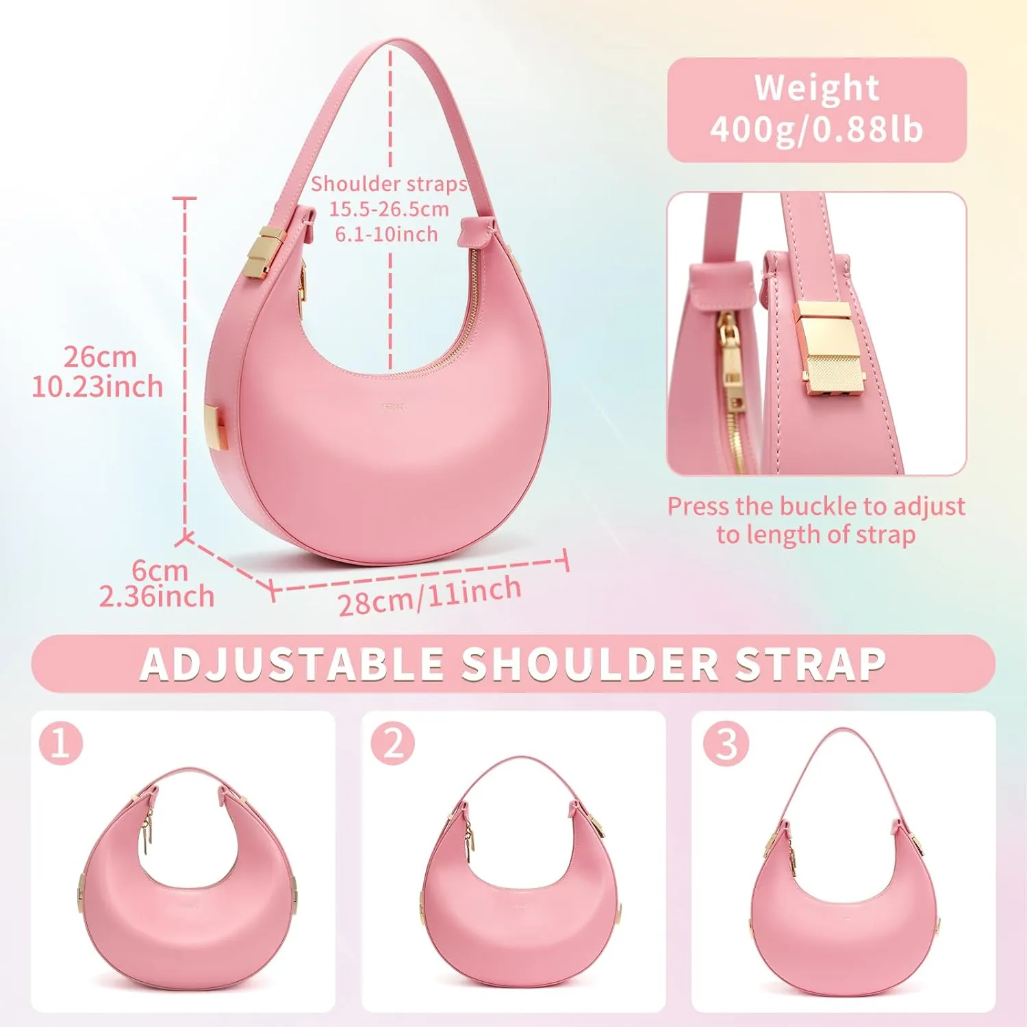 Keyli Shoulder Bag for Women 3 Ways Adjust Strap Clutches Hobo Purses Fashionable Casual Tote Handbags with 2 Zipper Closure