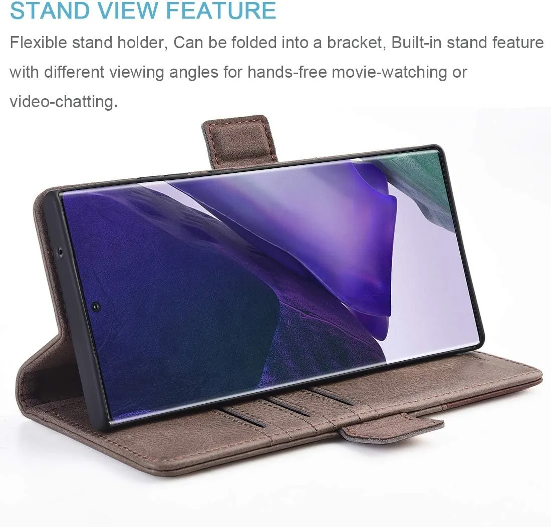KEZiHOME Note 20 Ultra Case, Genuine Leather [RFID Blocking] Galaxy Note 20 Ultra 5G Wallet Case Credit Card Slot Flip Magnetic Stand Case for Samsung Galaxy Note 20 Ultra 2020 (Gray/Brown)