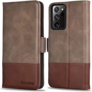 KEZiHOME Note 20 Ultra Case, Genuine Leather [RFID Blocking] Galaxy Note 20 Ultra 5G Wallet Case Credit Card Slot Flip Magnetic Stand Case for Samsung Galaxy Note 20 Ultra 2020 (Gray/Brown)