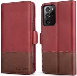 KEZiHOME Note 20 Ultra Case, Genuine Leather [RFID Blocking] Galaxy Note 20 Ultra 5G Wallet Case Credit Card Slot Flip Magnetic Stand Case for Samsung Galaxy Note 20 Ultra 2020 (Red/Brown)