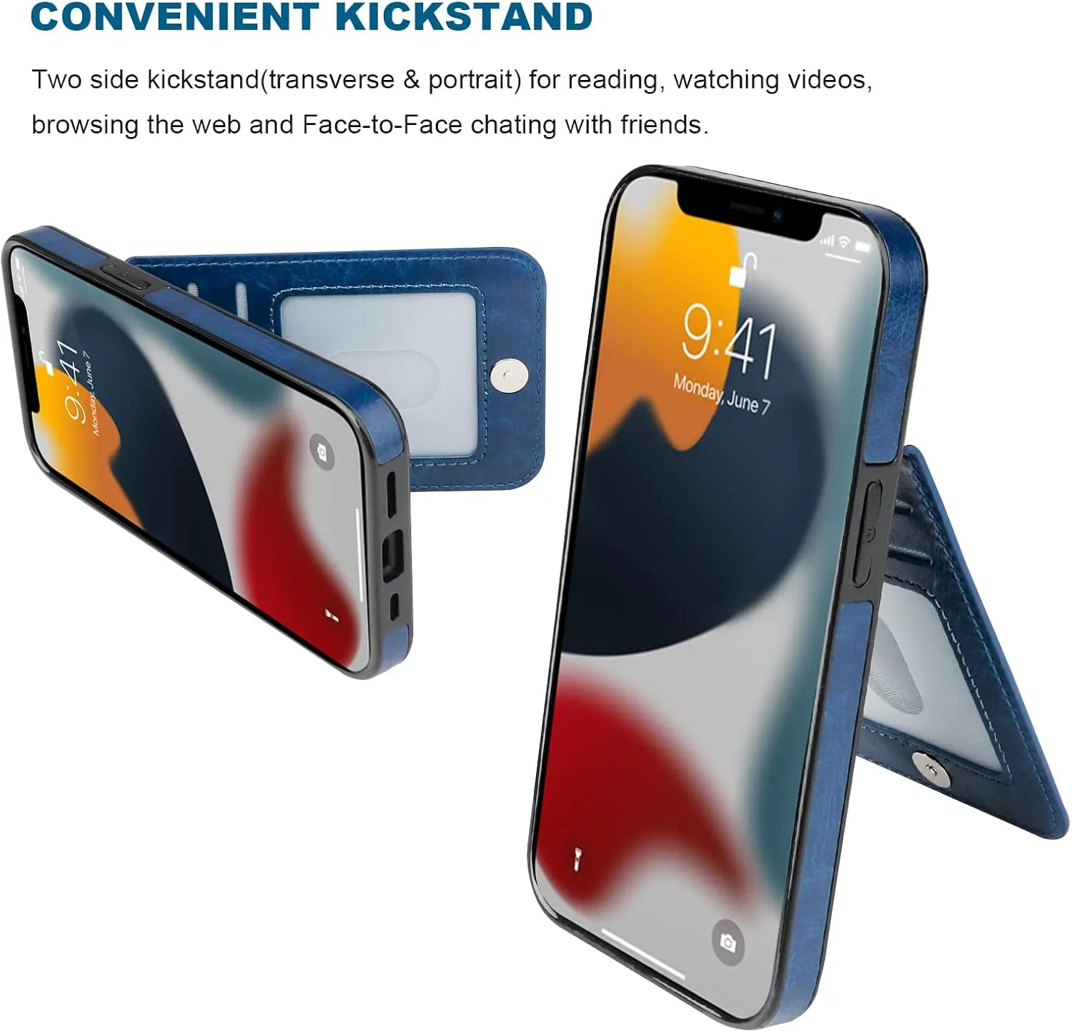 KIHUWEY Compatible with iPhone 13 Pro Max Case Wallet with Credit Card Holder, Premium Leather Magnetic Clasp Kickstand Heavy Duty Protective Cover for iPhone 13 Pro Max 6.7 Inch(Blue)