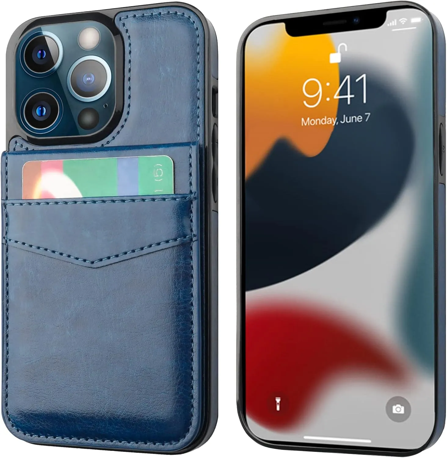 KIHUWEY Compatible with iPhone 13 Pro Max Case Wallet with Credit Card Holder, Premium Leather Magnetic Clasp Kickstand Heavy Duty Protective Cover for iPhone 13 Pro Max 6.7 Inch(Blue)