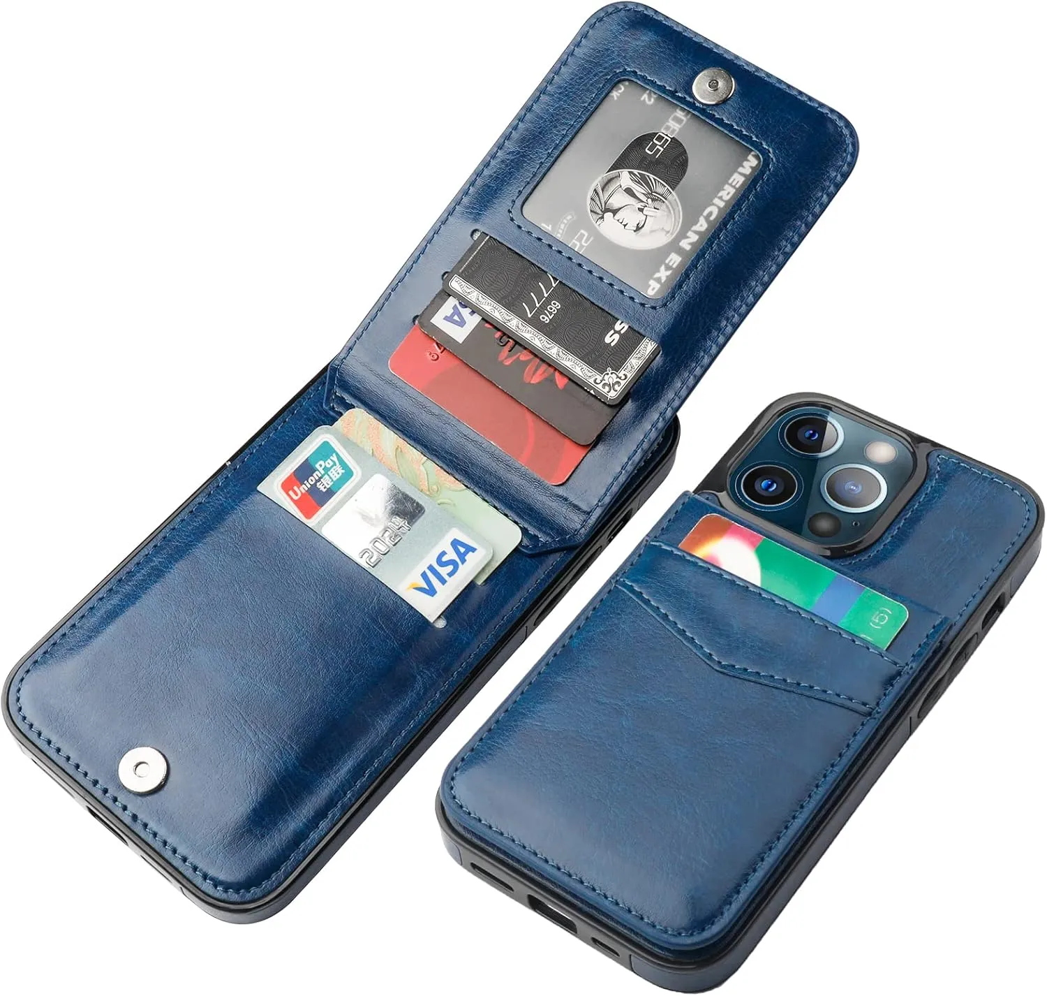 KIHUWEY Compatible with iPhone 13 Pro Max Case Wallet with Credit Card Holder, Premium Leather Magnetic Clasp Kickstand Heavy Duty Protective Cover for iPhone 13 Pro Max 6.7 Inch(Blue)