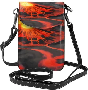 Kilauea Volcanos Print Small Cell Phone Leather Purse Adjustable Shoulder Rope Crossbody Bags For Women