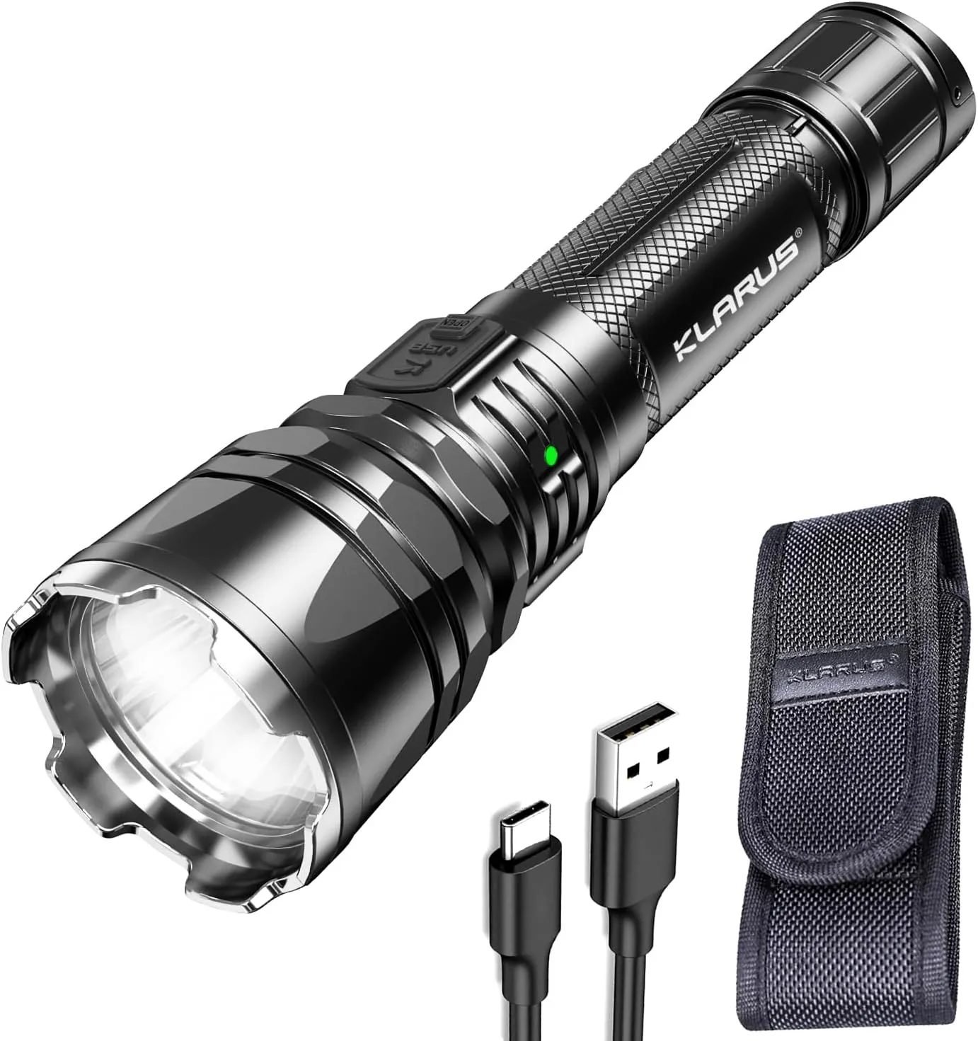 klarus XT12GT Pro Beam Reach 2788FT, 1600 Lumens Rechargeable LED Tactical Flashlight, LED Long Range Flashlight with USB-C Charging Cable, Holster