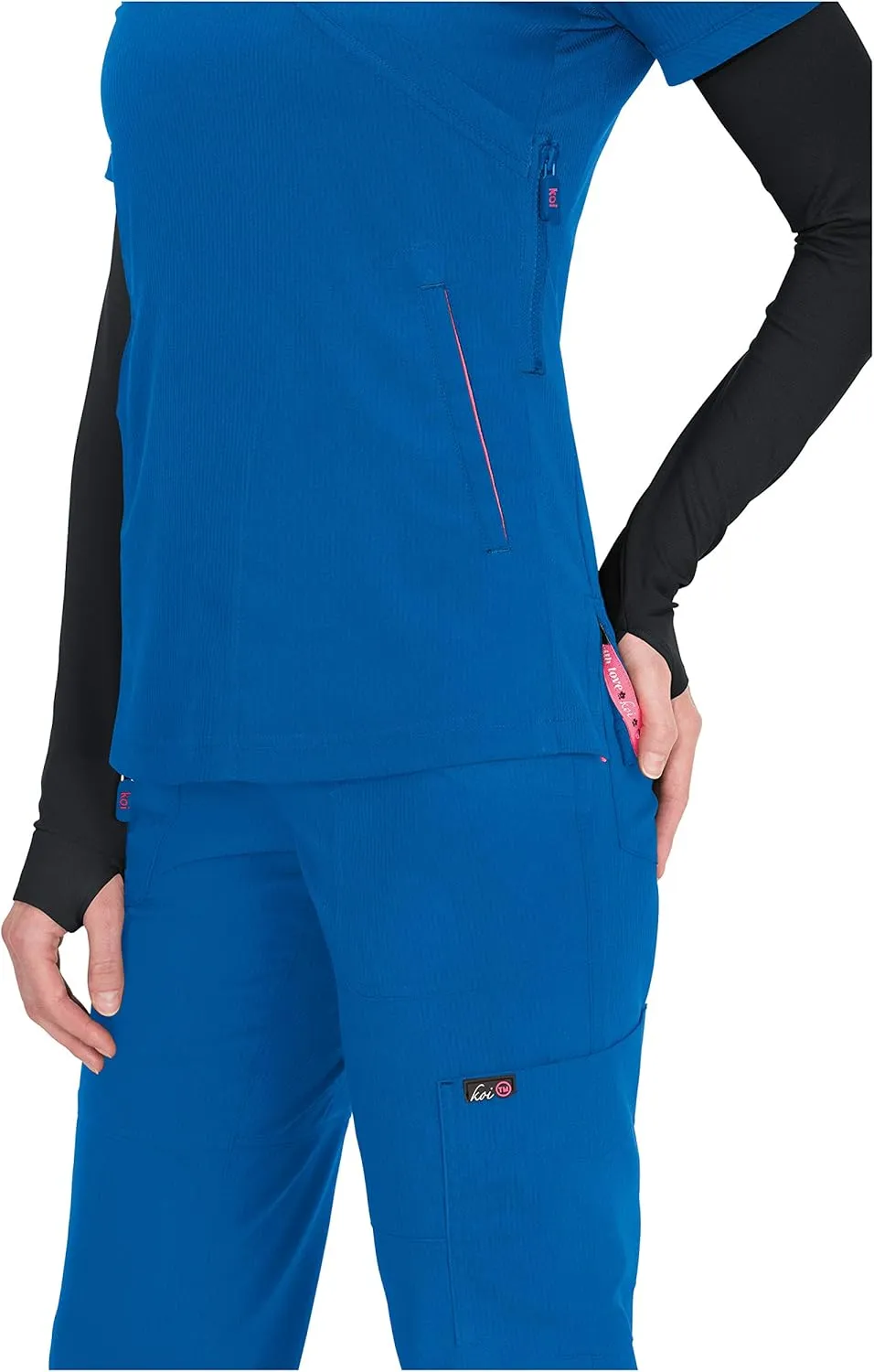 KOI Lite Women's Philosophy Mock Wrap Side Zipper Solid Scrub Top