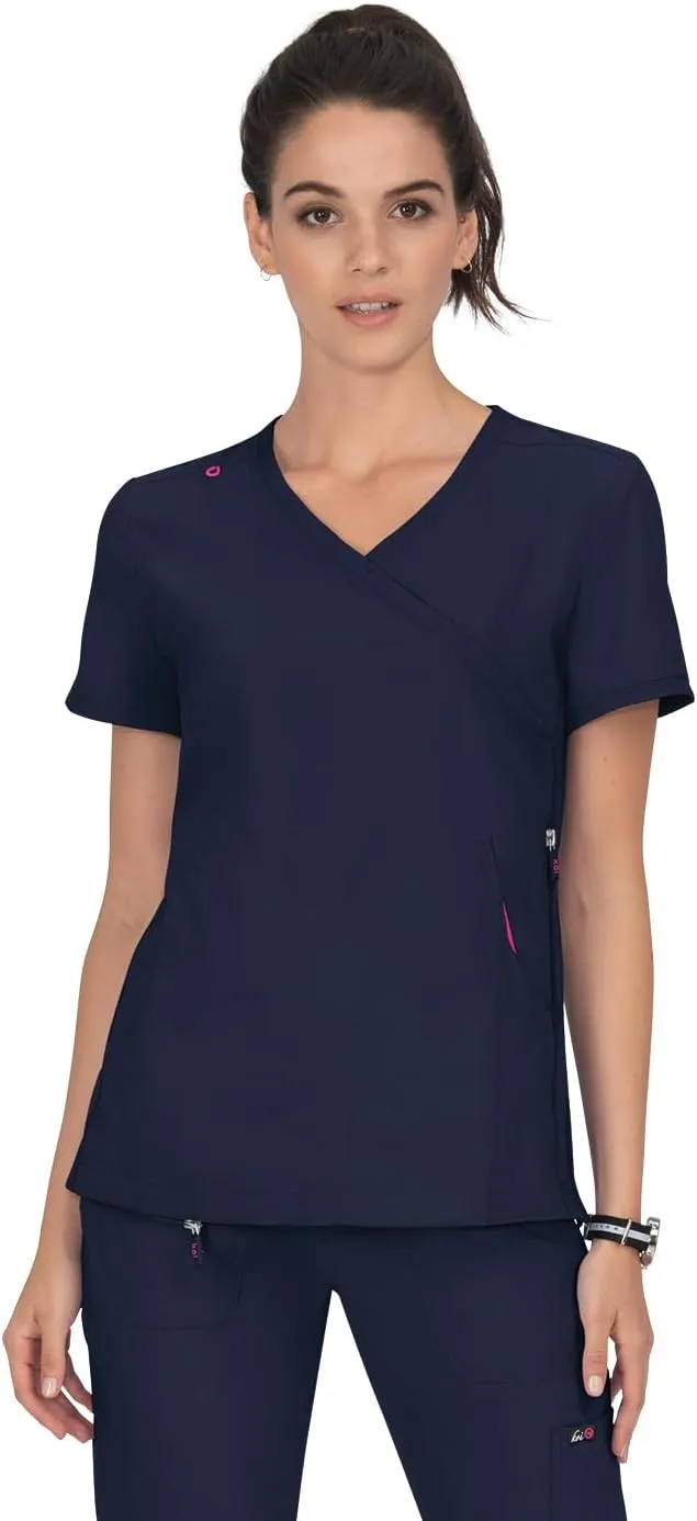 KOI Lite Women's Philosophy Mock Wrap Side Zipper Solid Scrub Top