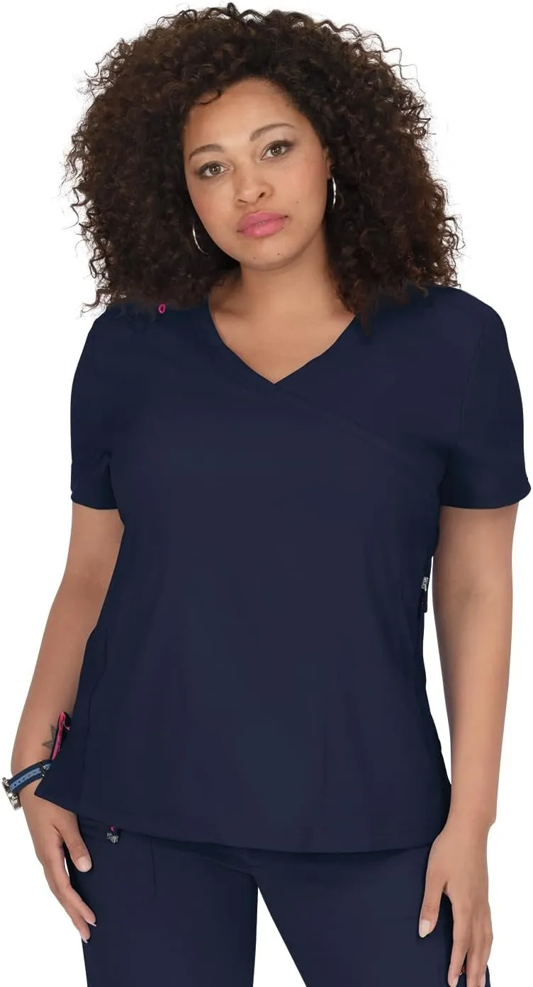 KOI Lite Women's Philosophy Mock Wrap Side Zipper Solid Scrub Top