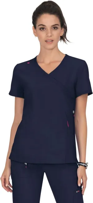 KOI Lite Women's Philosophy Mock Wrap Side Zipper Solid Scrub Top