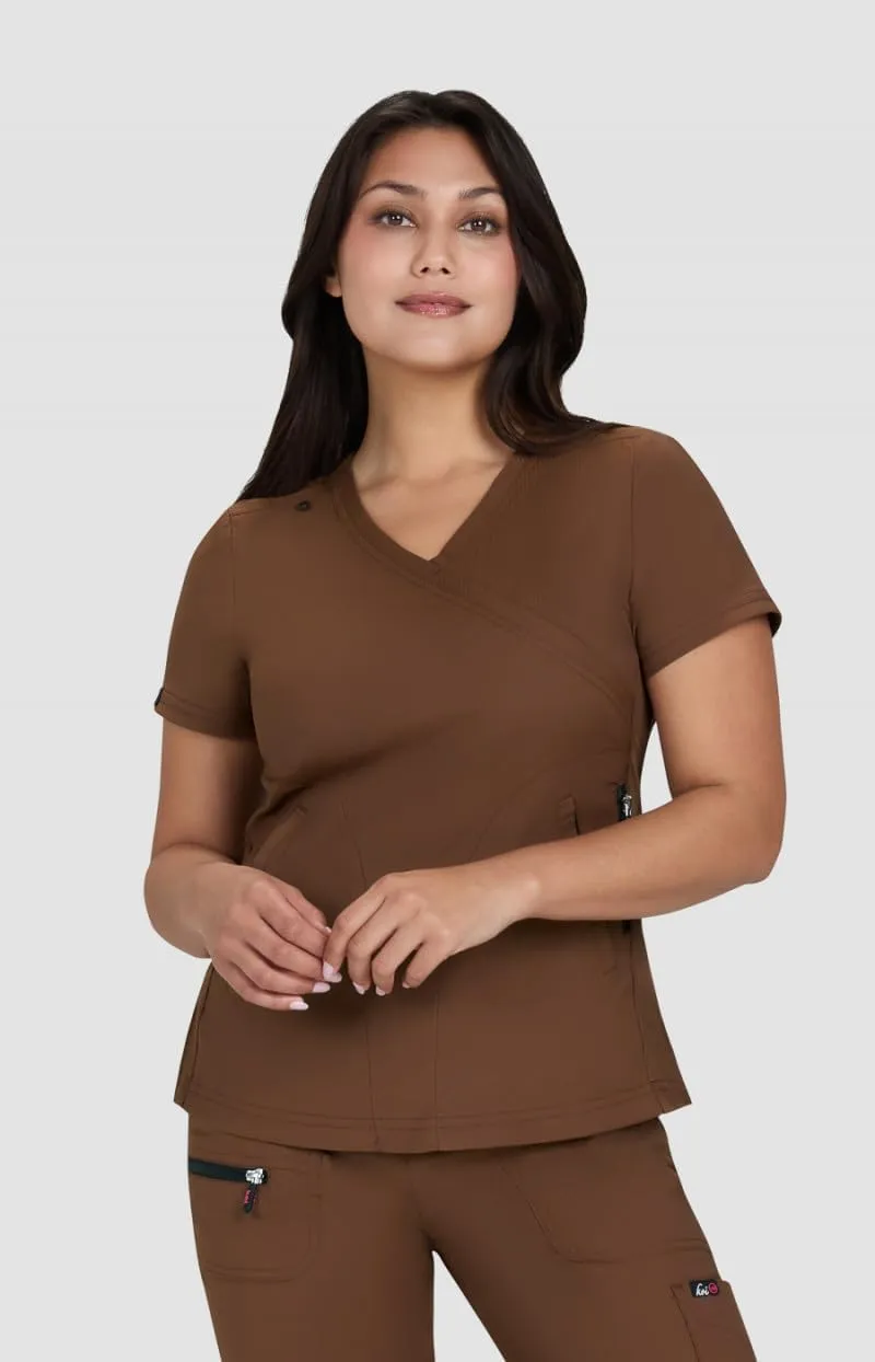KOI Lite Women's Philosophy Mock Wrap Side Zipper Solid Scrub Top
