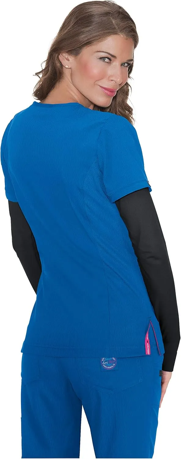 KOI Lite Women's Philosophy Mock Wrap Side Zipper Solid Scrub Top