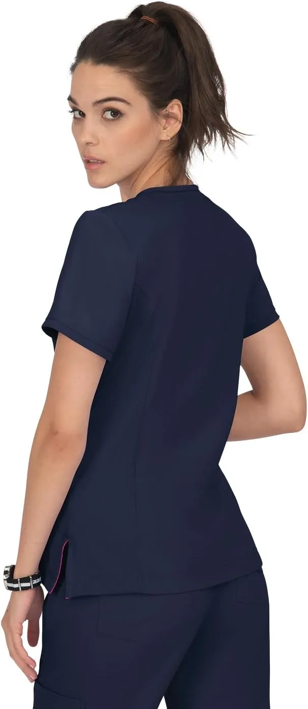 KOI Lite Women's Philosophy Mock Wrap Side Zipper Solid Scrub Top