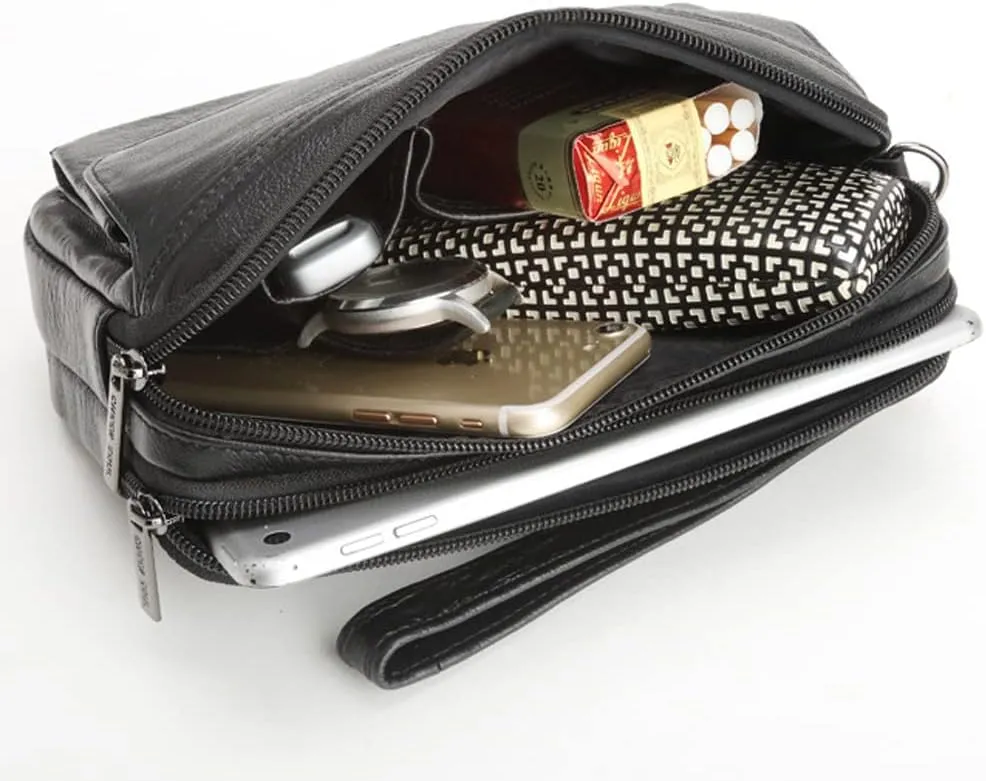 KPYWZER Leather Clutch Purse Wallet Men Wrist Bag