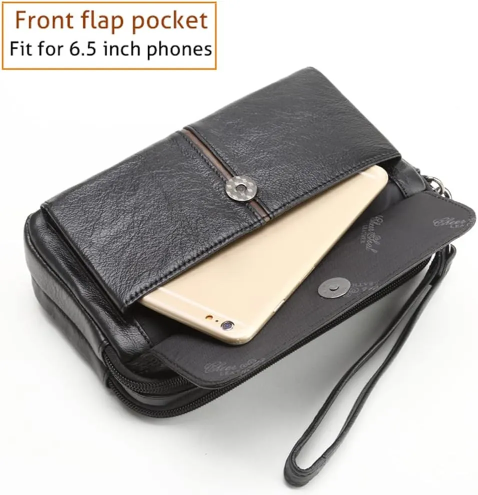 KPYWZER Leather Clutch Purse Wallet Men Wrist Bag
