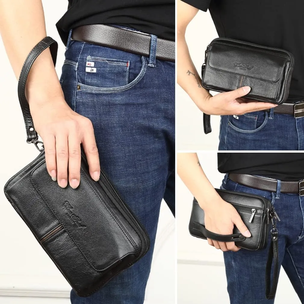 KPYWZER Leather Clutch Purse Wallet Men Wrist Bag
