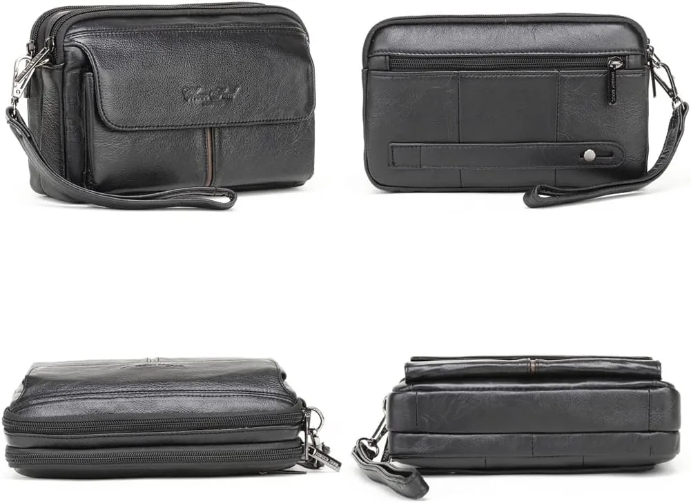 KPYWZER Leather Clutch Purse Wallet Men Wrist Bag
