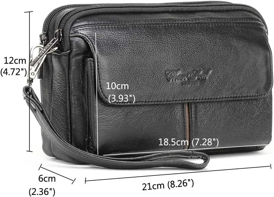 KPYWZER Leather Clutch Purse Wallet Men Wrist Bag