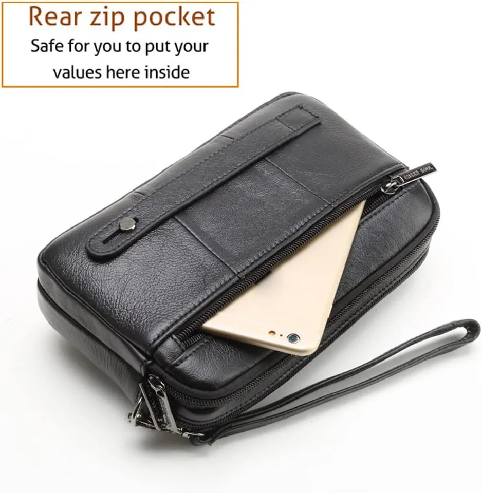 KPYWZER Leather Clutch Purse Wallet Men Wrist Bag
