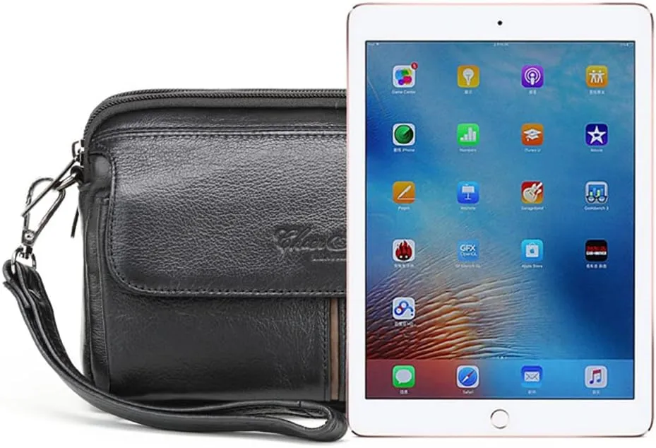 KPYWZER Leather Clutch Purse Wallet Men Wrist Bag