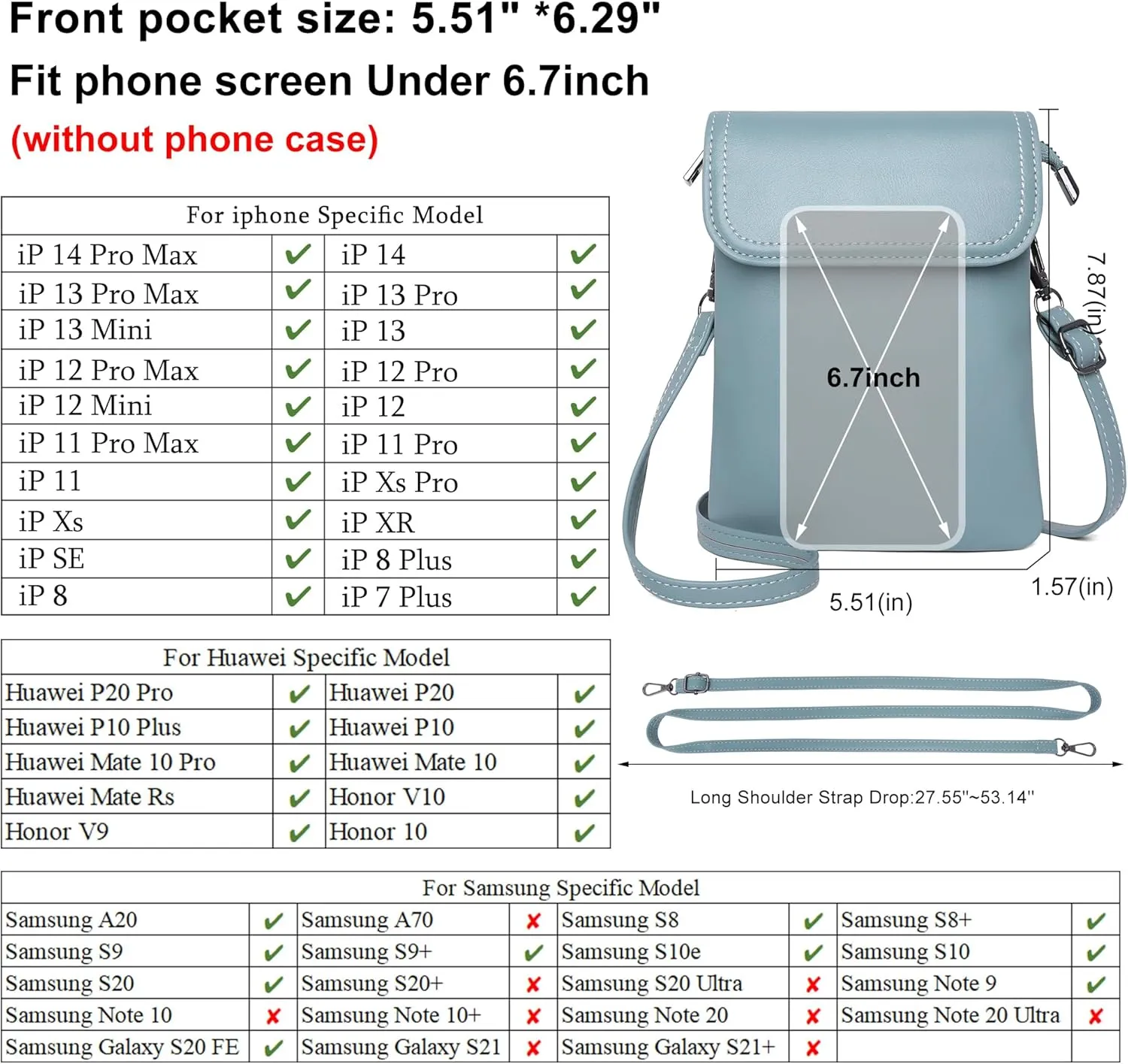KUKOO Small Crossbody Bags for Women Cell Phone Purse Wallet Bag PU Leather with Shoulder Strap