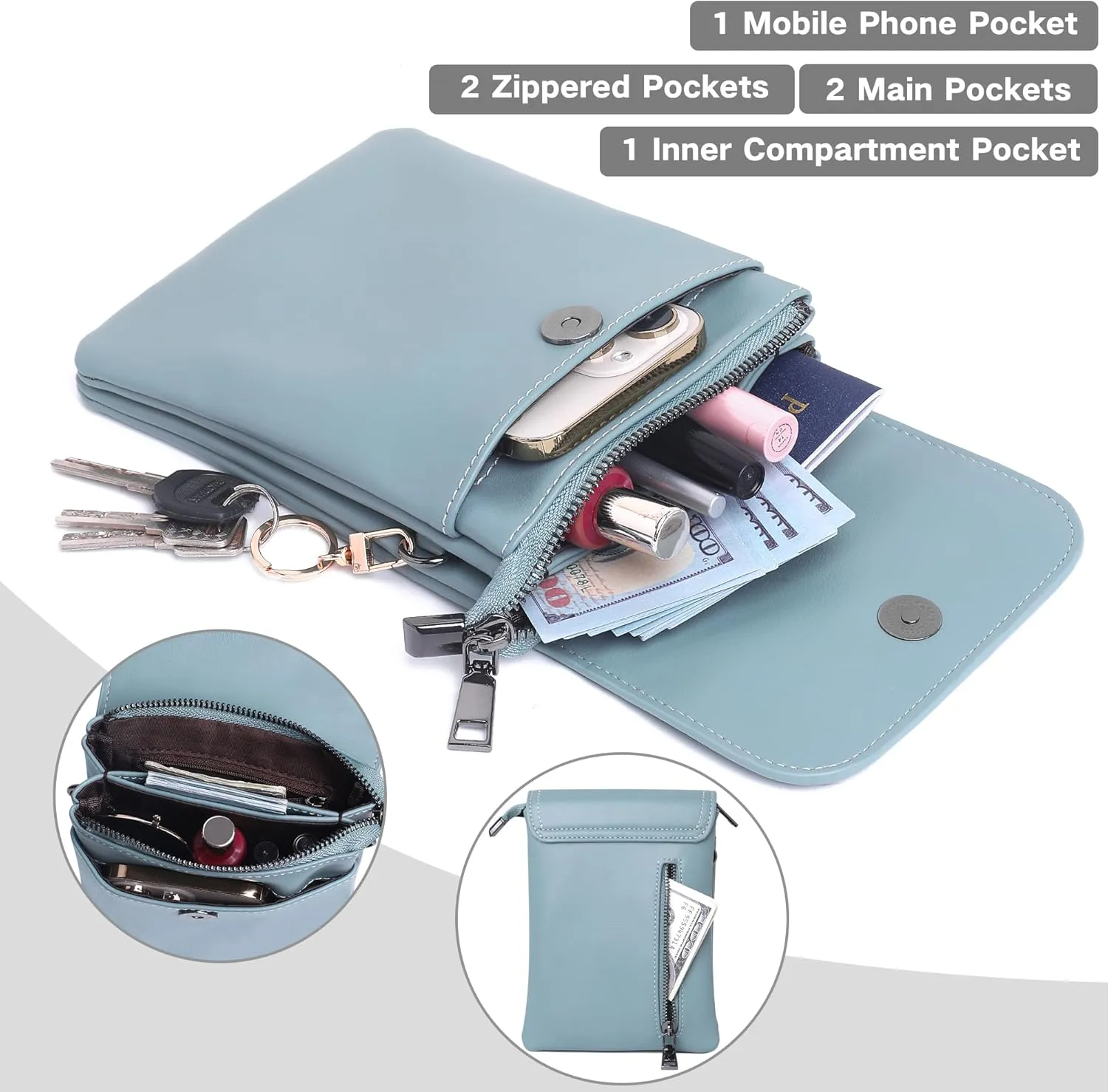 KUKOO Small Crossbody Bags for Women Cell Phone Purse Wallet Bag PU Leather with Shoulder Strap