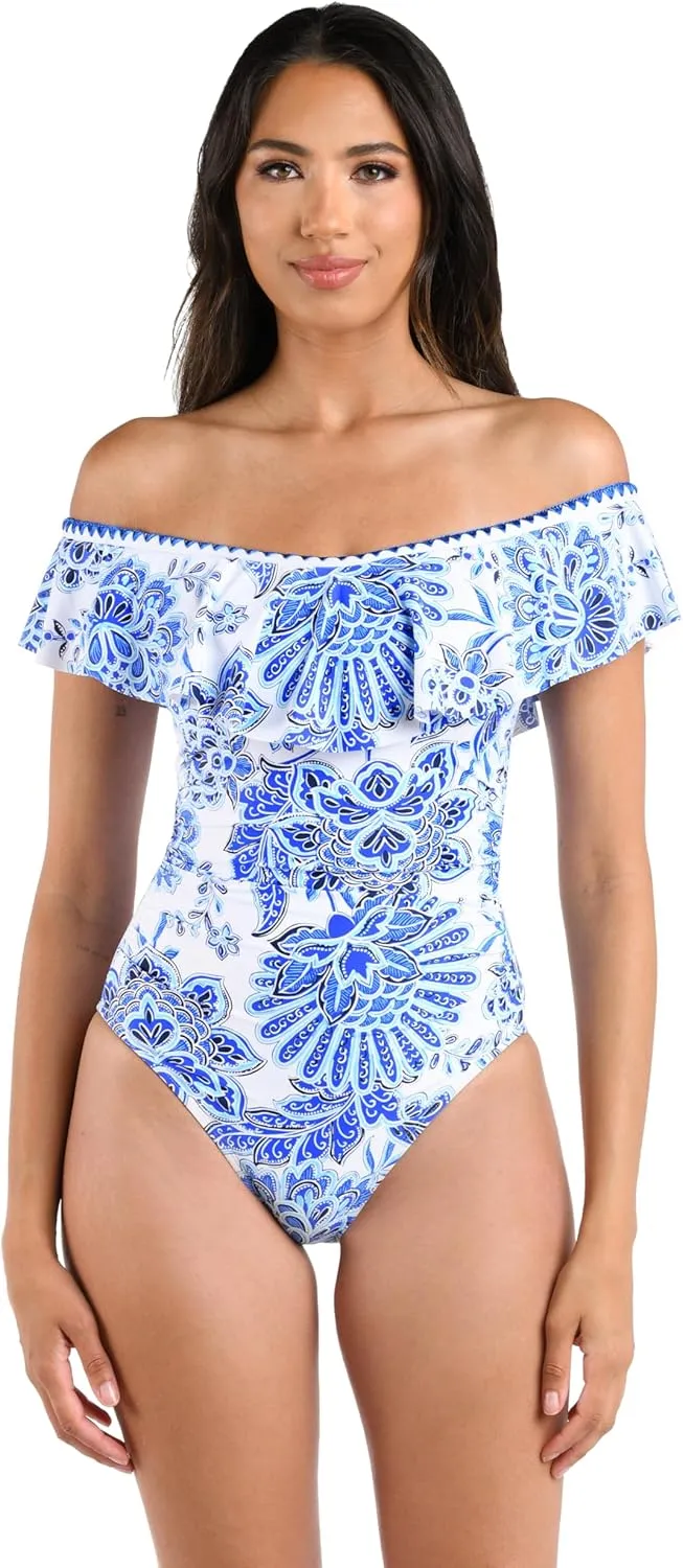 La Blanca Women's One Piece Swimsuit Off Shoulder Ruffle Bathing Suit