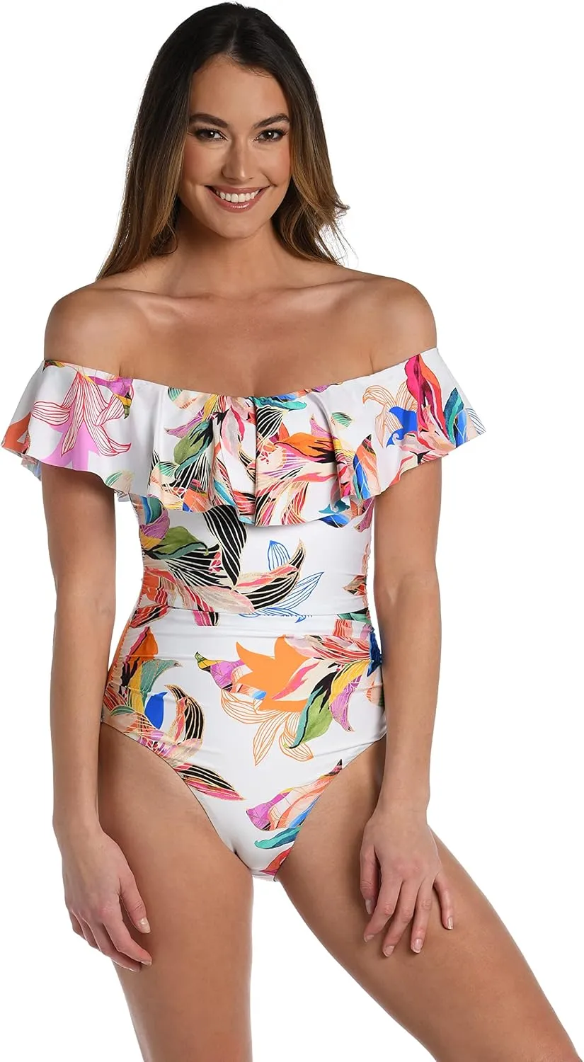La Blanca Women's One Piece Swimsuit Off Shoulder Ruffle Bathing Suit