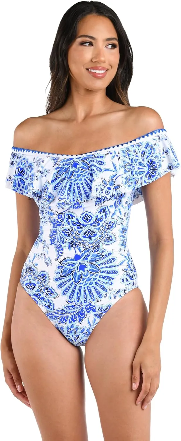 La Blanca Women's One Piece Swimsuit Off Shoulder Ruffle Bathing Suit