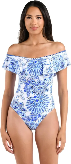 La Blanca Women's One Piece Swimsuit Off Shoulder Ruffle Bathing Suit