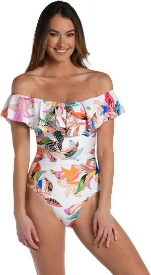 La Blanca Women's One Piece Swimsuit Off Shoulder Ruffle Bathing Suit