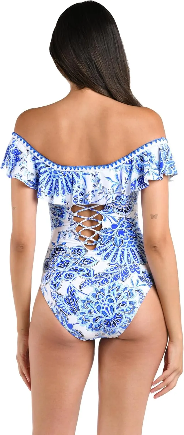 La Blanca Women's One Piece Swimsuit Off Shoulder Ruffle Bathing Suit