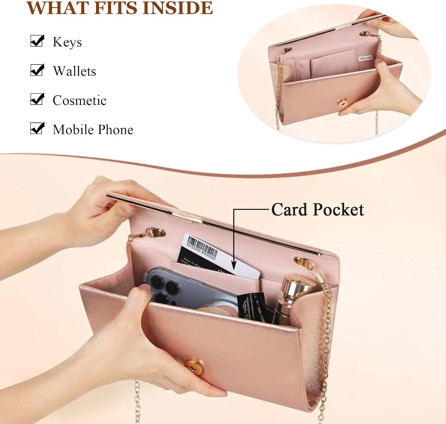 Ladies Evening Clutch Bag Envelope Handbag Prom Bridal Wedding Party Purse with Detachable Chain