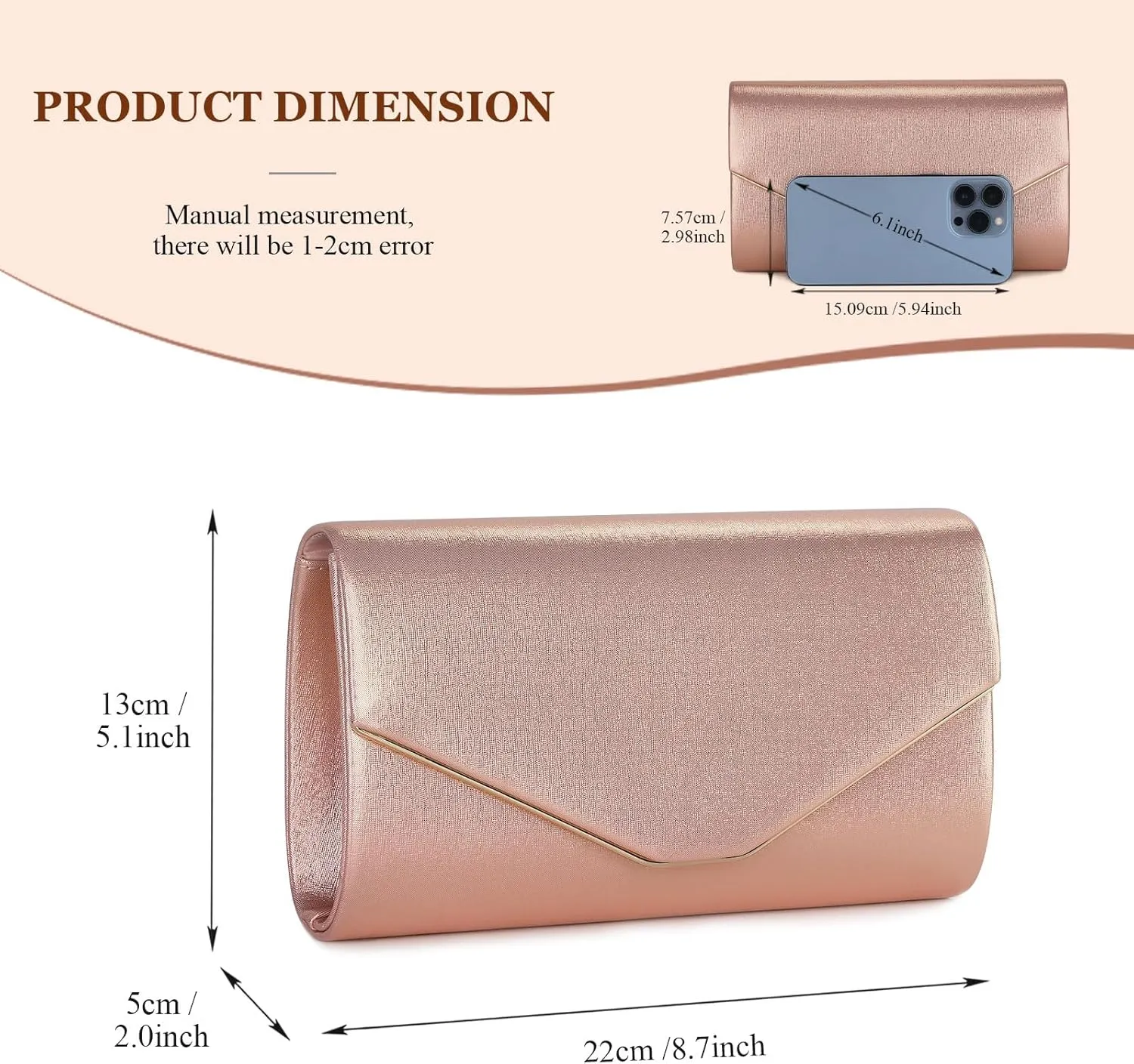 Ladies Evening Clutch Bag Envelope Handbag Prom Bridal Wedding Party Purse with Detachable Chain