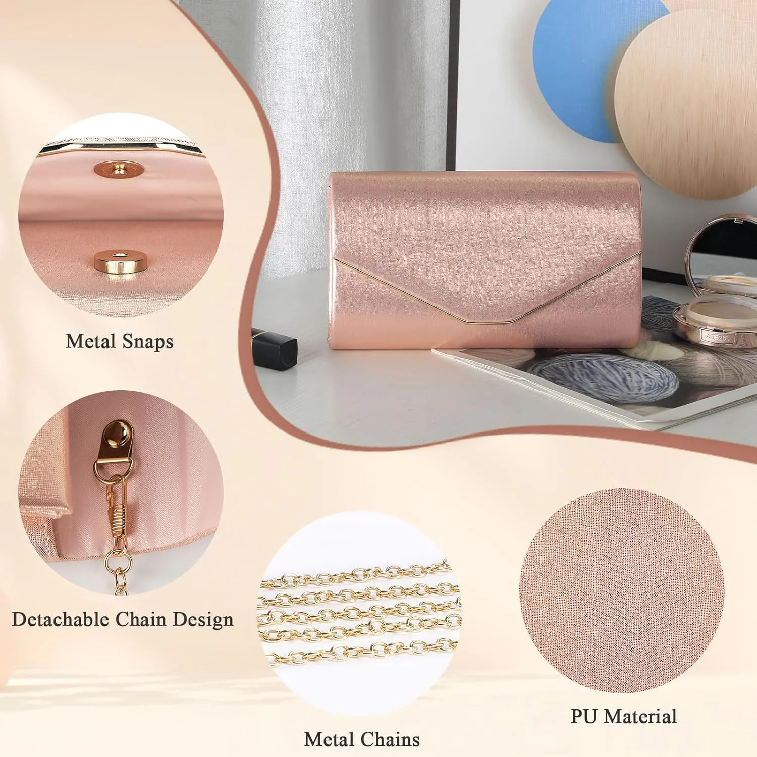 Ladies Evening Clutch Bag Envelope Handbag Prom Bridal Wedding Party Purse with Detachable Chain