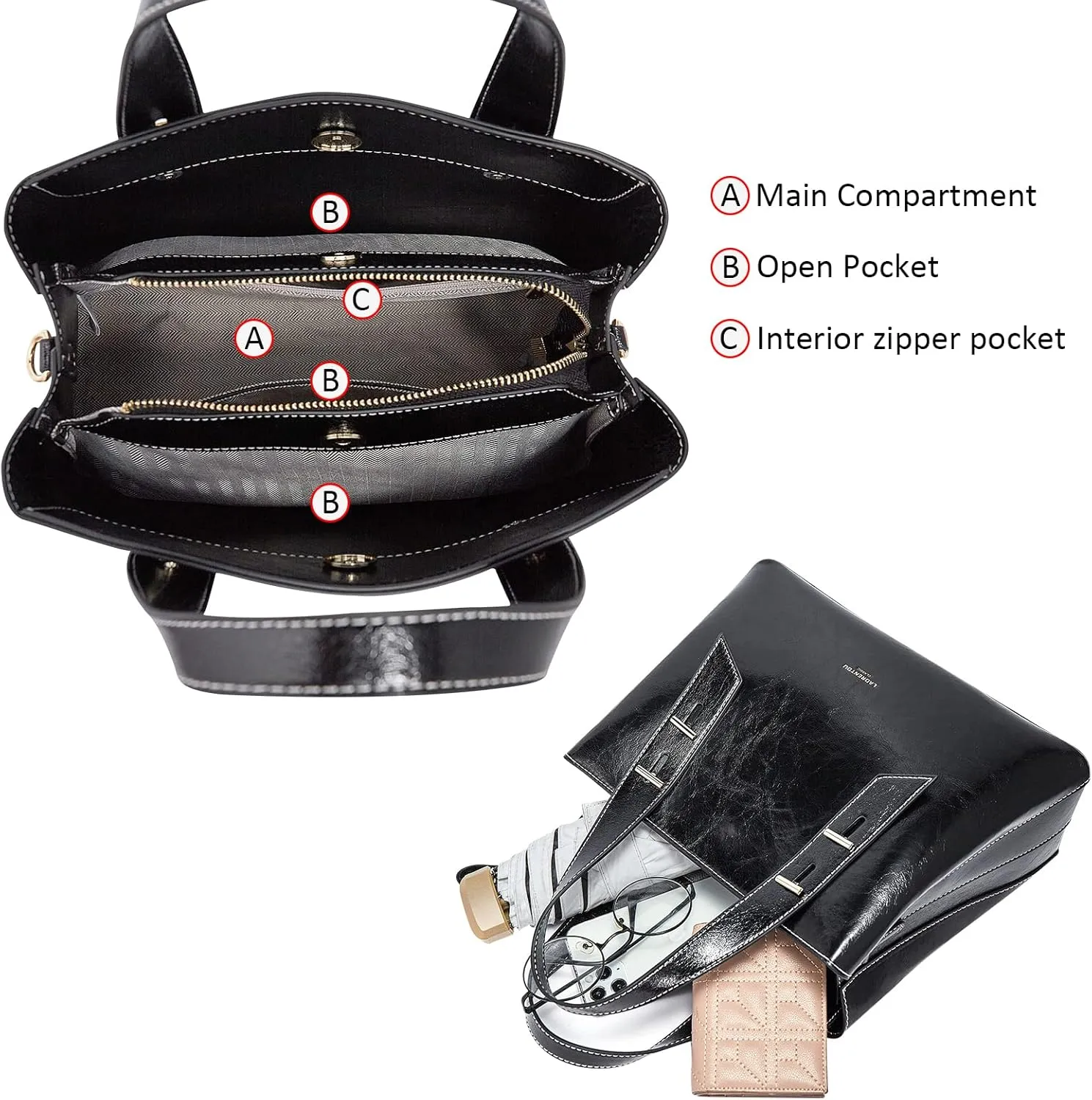 LAORENTOU Women Crossbody Handbags Cow Leather Satchel Handbags for Women Top-handle Shoulder Tote Purses