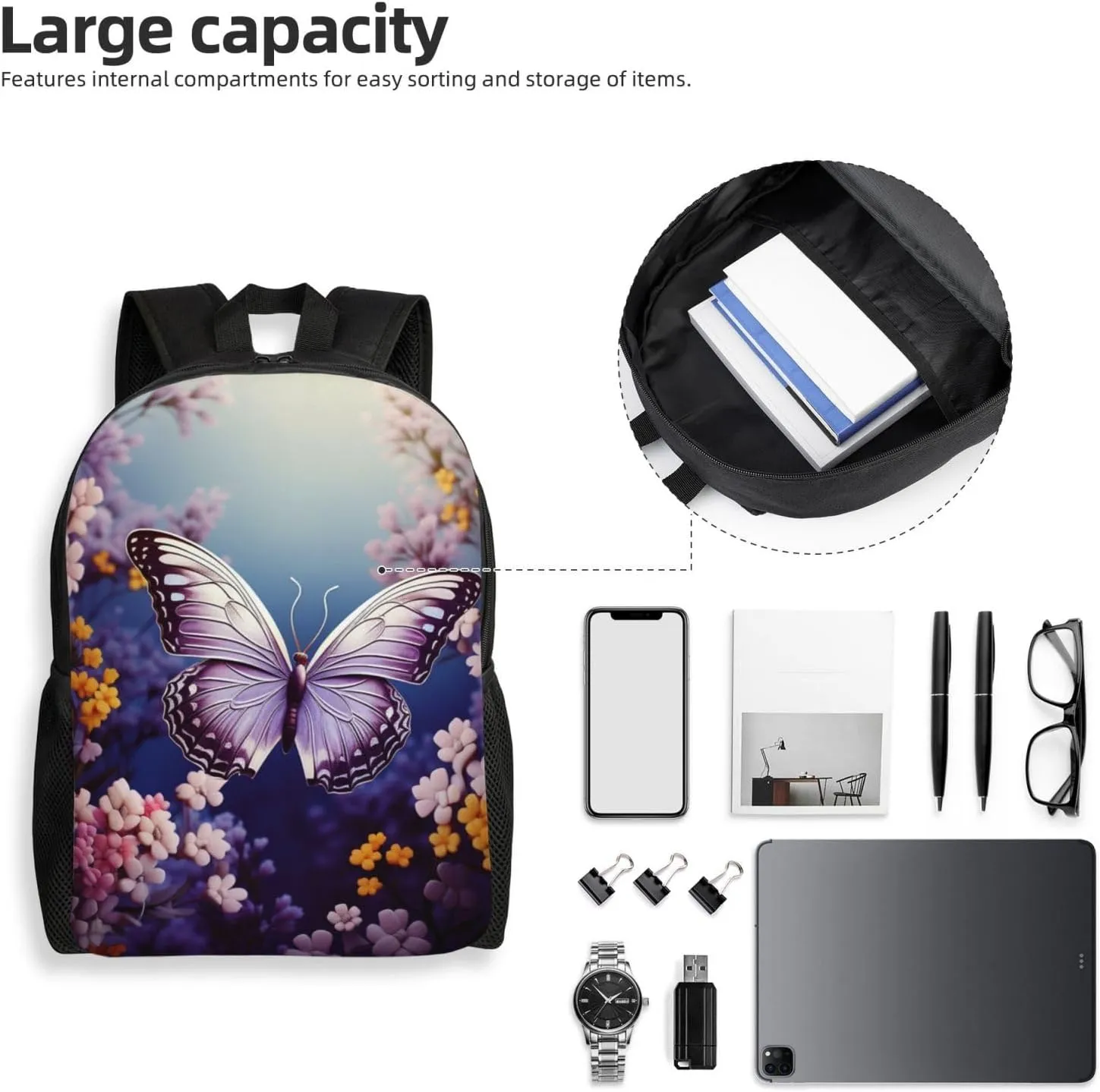 Laptop Backpack for Men Women Carry On Backpack Butterfly Floral Backpack Lightweight Travel Bag Casual Daypack