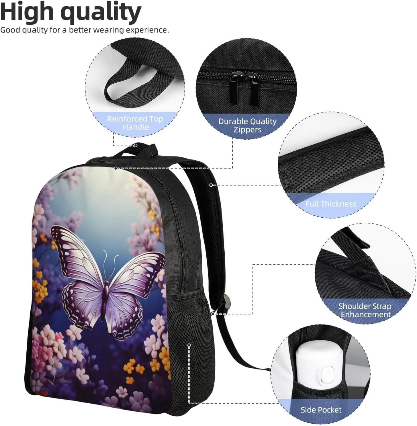 Laptop Backpack for Men Women Carry On Backpack Butterfly Floral Backpack Lightweight Travel Bag Casual Daypack