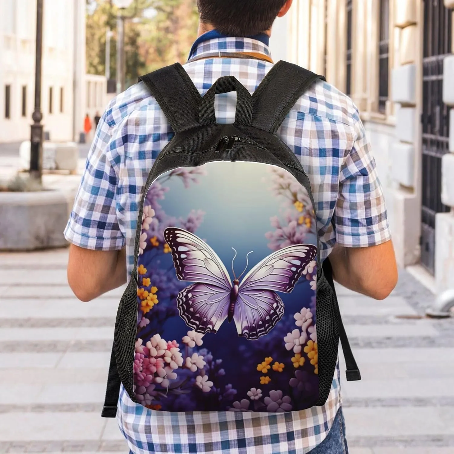 Laptop Backpack for Men Women Carry On Backpack Butterfly Floral Backpack Lightweight Travel Bag Casual Daypack
