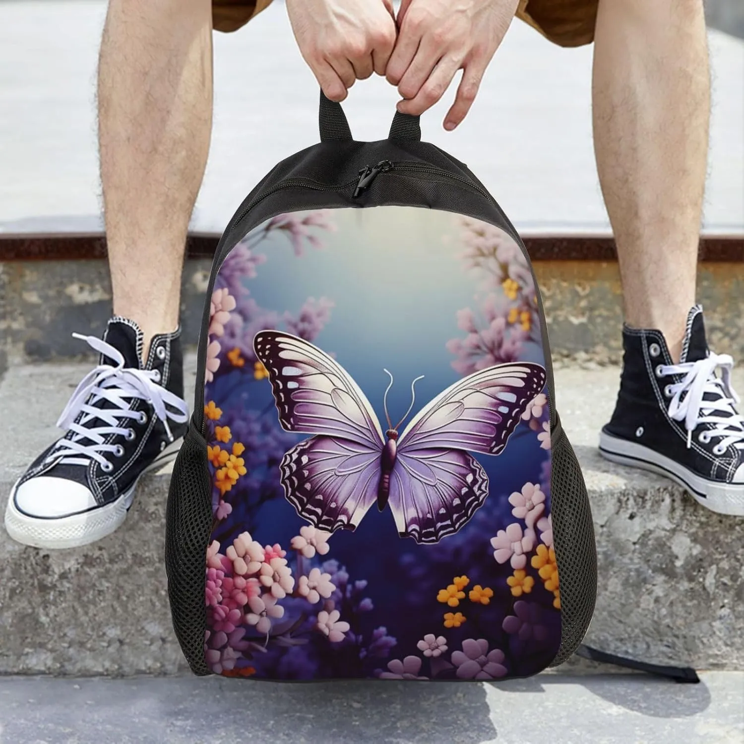 Laptop Backpack for Men Women Carry On Backpack Butterfly Floral Backpack Lightweight Travel Bag Casual Daypack