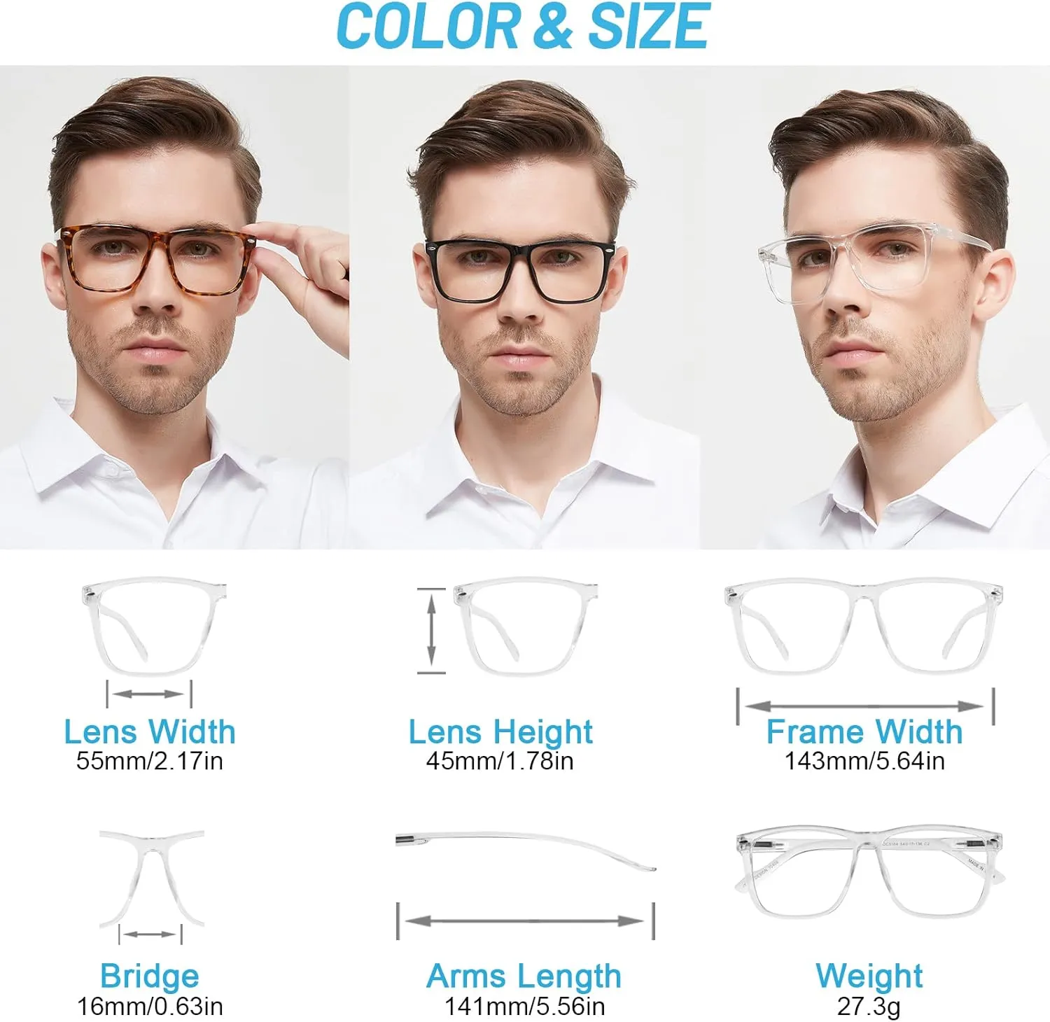 Large Bifocal Reading Glasses Men Oversized Blue Light Blocking Bifocals Readers 1.0 1.25 1.5 1.75 2.0 to 3.5 …